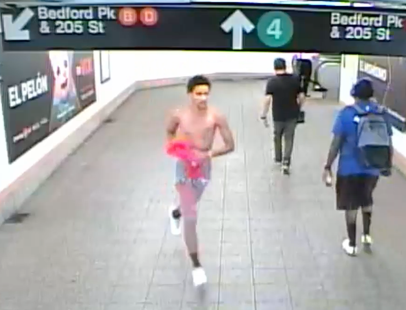 Police believe this is the shirtless man who stabbed a straphanger at the Yankee Stadium subway station on Sunday afternoon