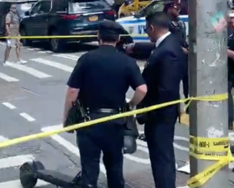Police were seen investigating a collision between a standup electric scooter rider and Jetta in Tribeca on Wednesday.  