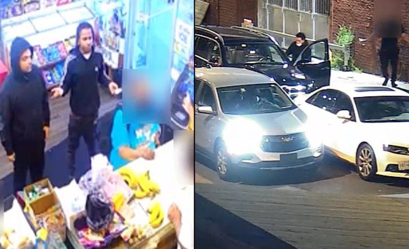 New video released Thursday shows suspects wanted in the Inwood robberies, including the robbery of a man whose Mercedes SUV was stolen at gunpoint (right). The thefts may be linked to a robbery spree in the Bronx and Queens that left an off-duty NYPD officer in a coma.