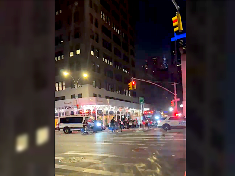 A 28-year-old person of interest was arrested about a block away from the scene of the stabbing at W. 44th Street and Eighth Avenue