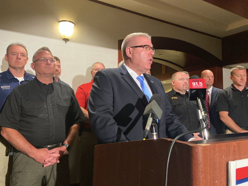Darren Bailey and sheriffs at lectern