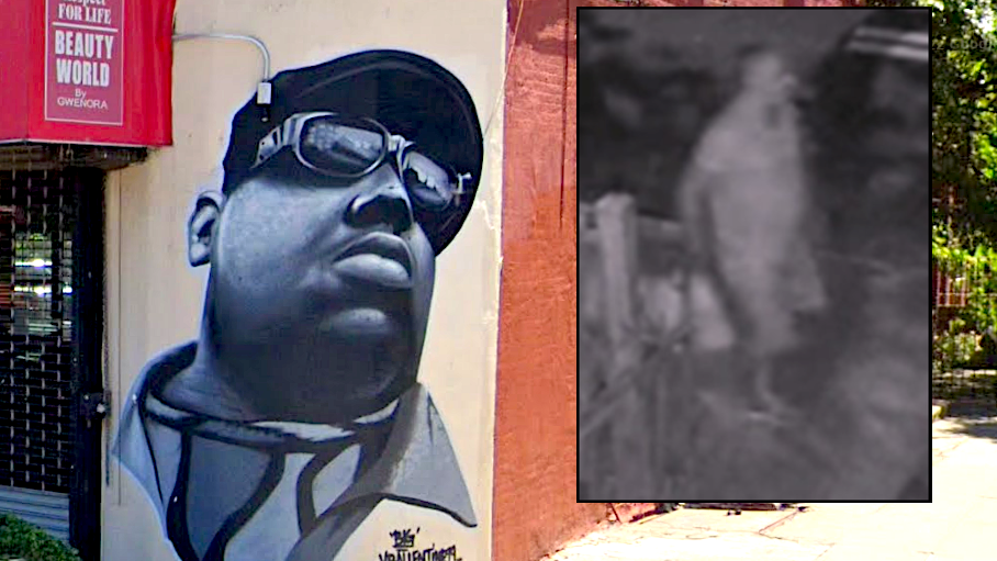 NEW VIDEO: Cops search for vandal who defaced Biggie Smalls mural in Brooklyn