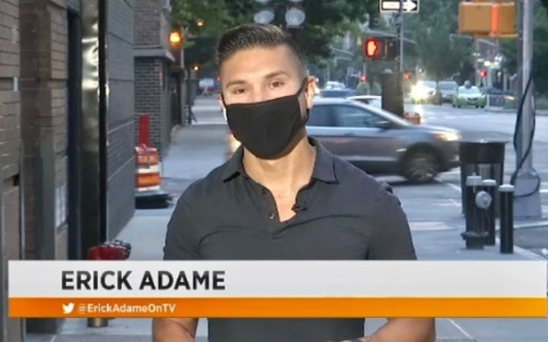 Erick Adame reporting on TV with NY1