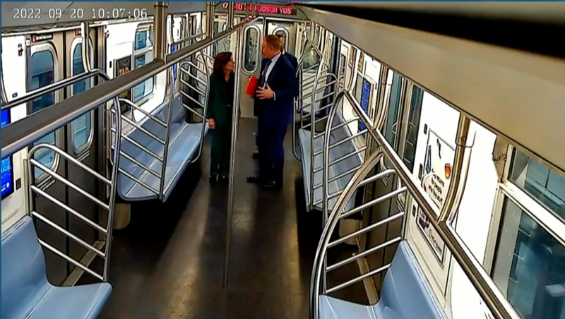 Governor Kathy Hochul shown on subway car surveillance video