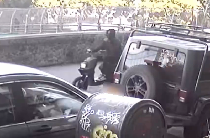 Surveillance video captured the suspect riding a motorized scooter in the area of Saturday's attack