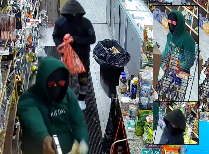 Video shows the suspects holding up a worker at gunpoint Sunday night