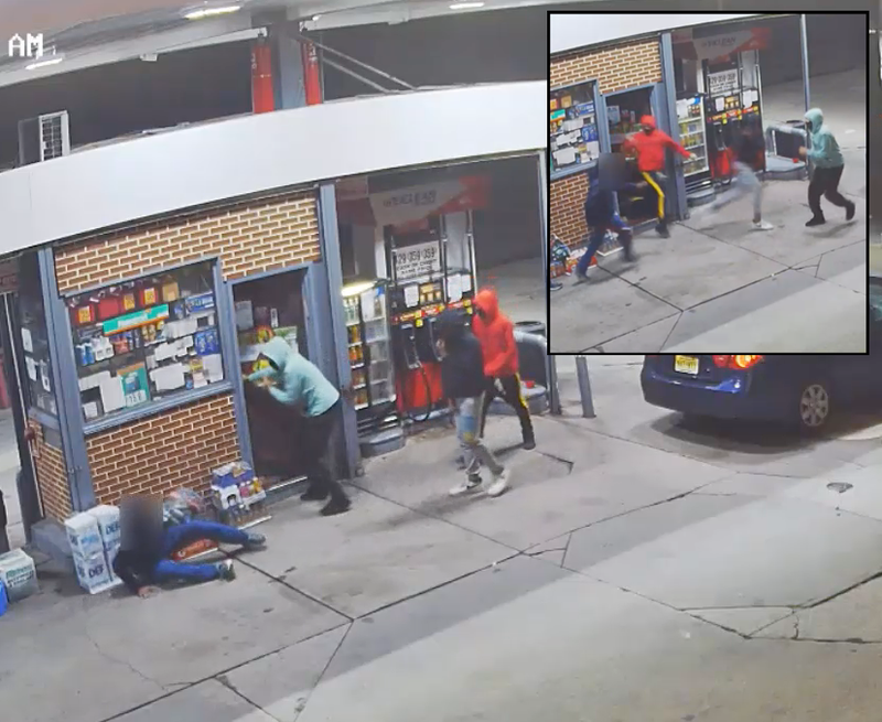 Video shows the robbers knocking the attendant to the ground before he chases them off with a squeegee in South Williamsburg on Thursday morning