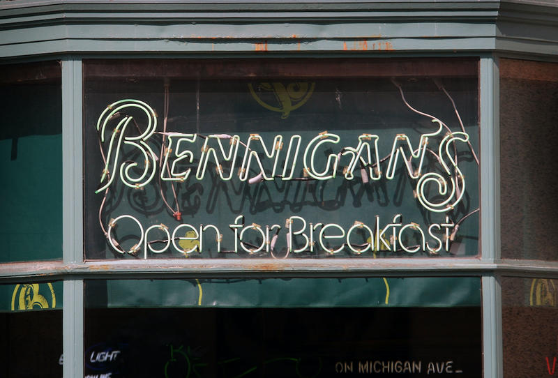 Bennigan's sign in window from 2008