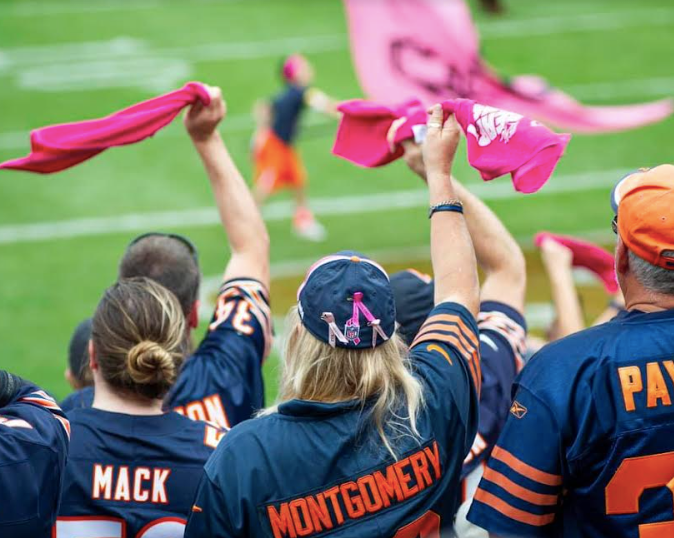 Breast cancer research advocates at 2021 Bears game