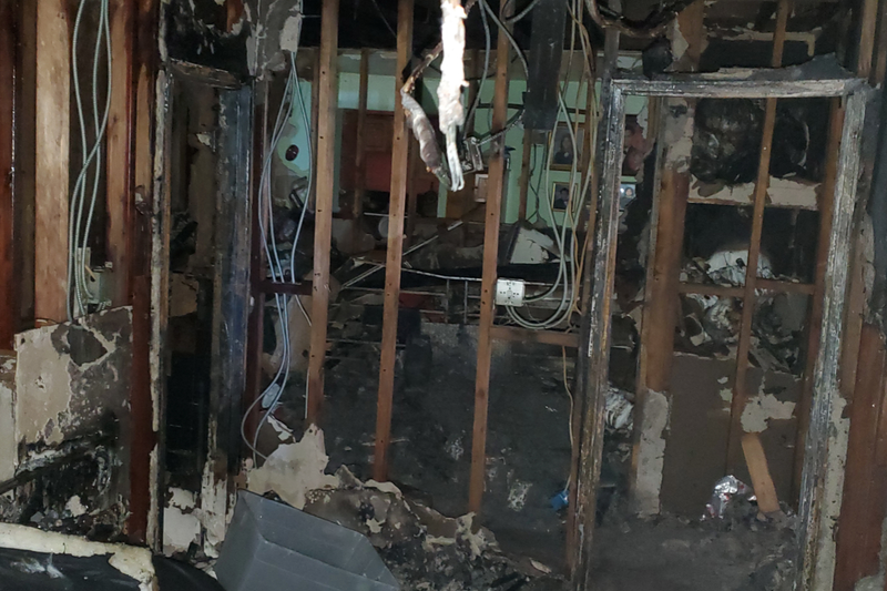 The apartment where the two-alarm fire started in Williamsburg early Monday.