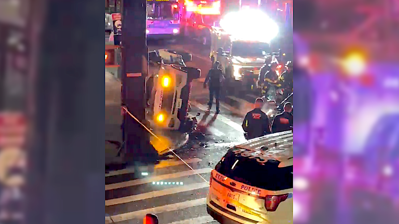 2 officers hurt after fleeing driver flips NYPD cruiser in Queens