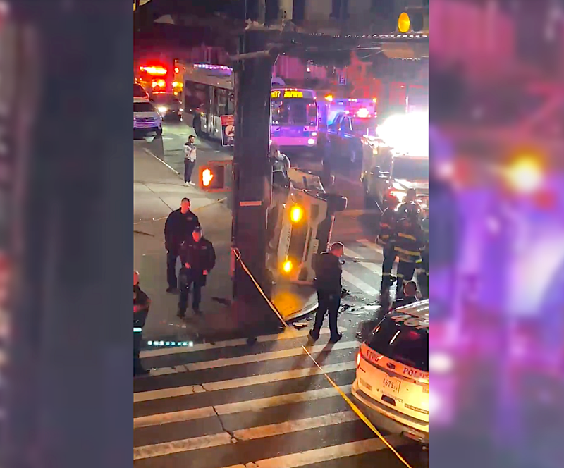 Two NYPD officers and the driver of the Ford Fusion were hospitalized with minor injuries