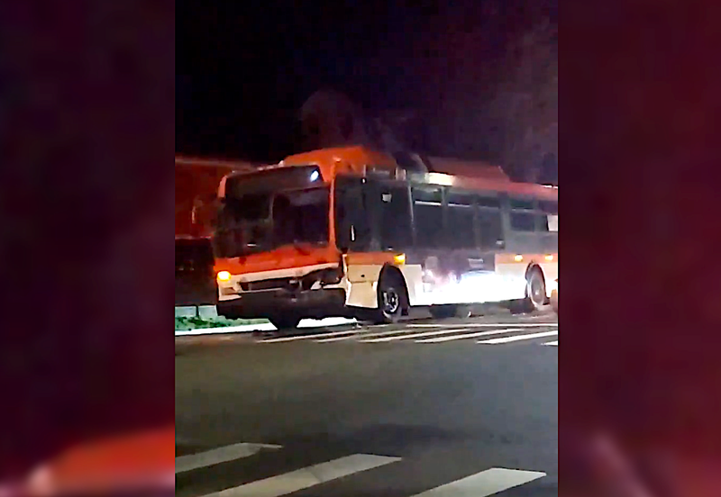 Video appears to show a NICE bus with front-end damage after 4 a.m. Wednesday in Hollis