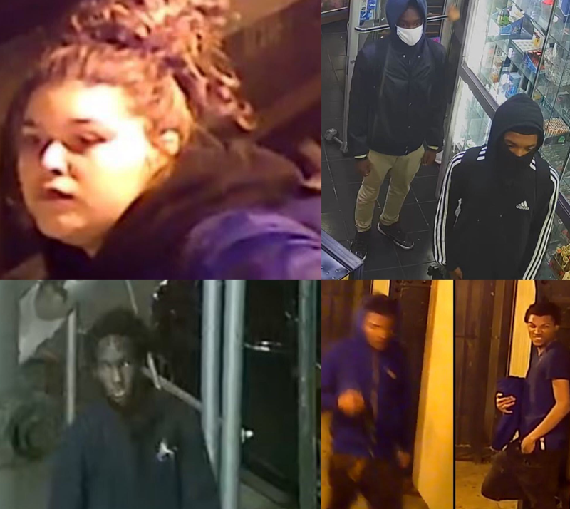 Investigators are looking for six people after a series of store robberies in Manhattan, Queens and Brooklyn since September.