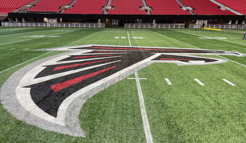 Midfield at Mercedes Benz Stadium prior to the Atlanta Falcons 2022 Draft Party. 