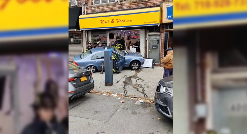 Car that crashed into Brooklyn nail salon Sunday morning.