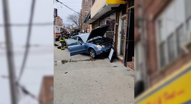 Car that crashed into Brooklyn nail salon Sunday morning.
