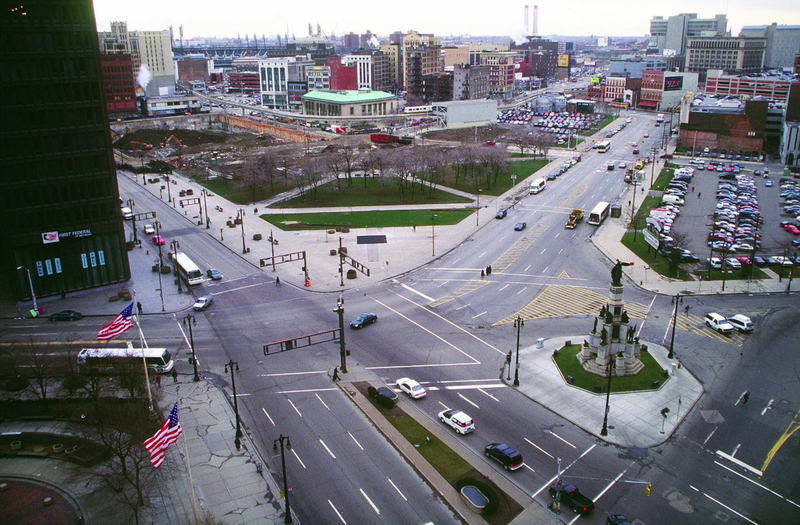 View of Detroit's Campus Martius in the late 1990s