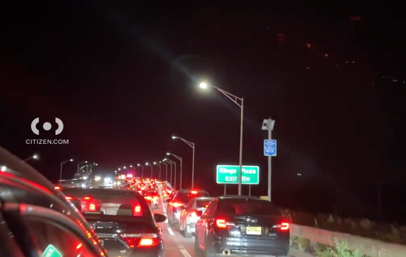 Witnesses showed the traffic backup following a multi-car collision on Belt Parkway Saturday night.