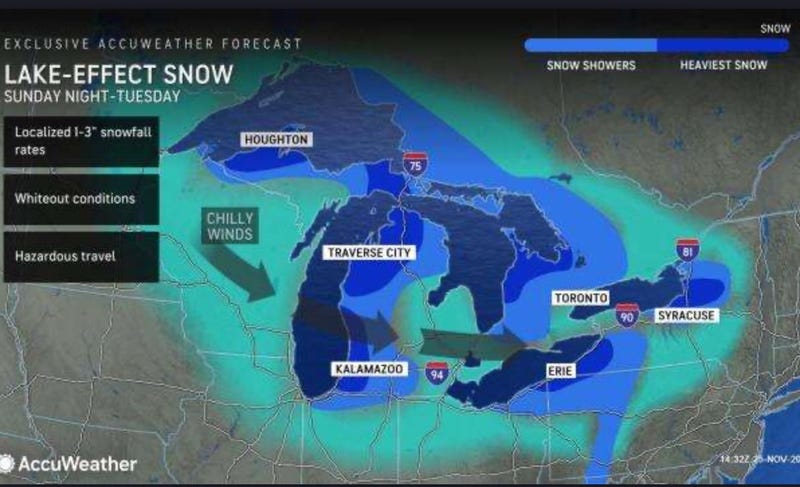 Experts warn treacherous travel conditions and whiteout bands of heavy flurries will begin Sunday and persist into the week as the first major snow event of the season sets its sight on Michigan.