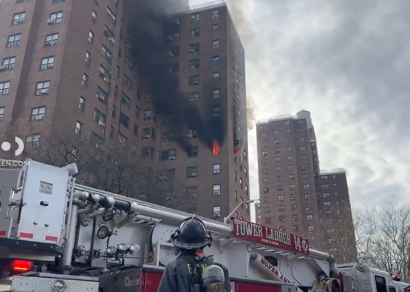A fire on the eighth floor of a 20-story residential building in the Bronx injured three firefighters and one resident.