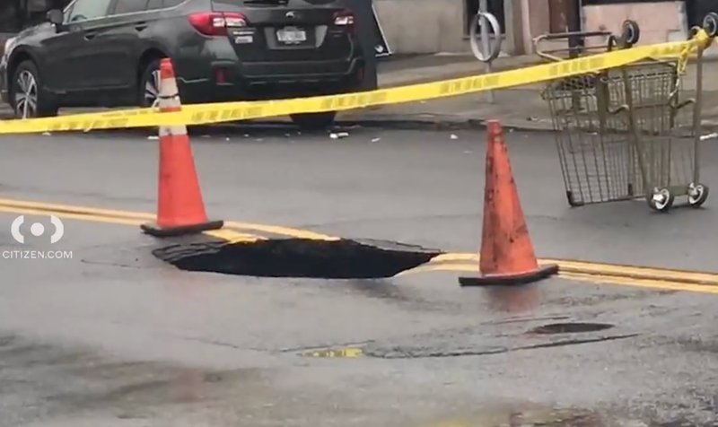 A large sinkhole opened up in Ozone Park, Queens on Wednesday.