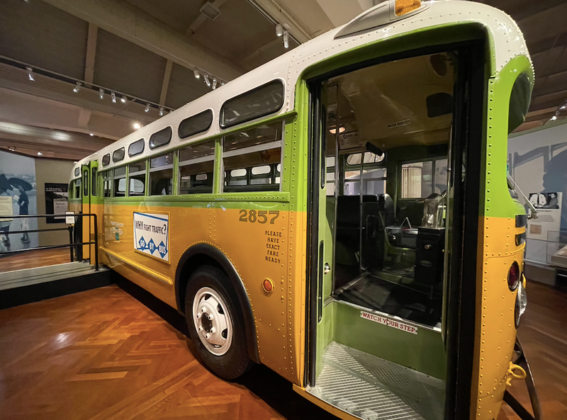 The Rosa Parks Bus displayed at The Henry Ford Museum of American Innovation