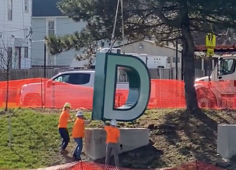 Installation of Detroit Gateway sign