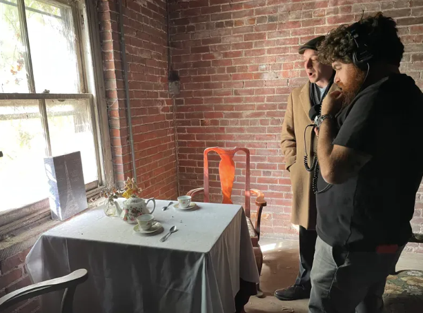 The tea set displayed inside the Whitney Mansion's Carriage House
