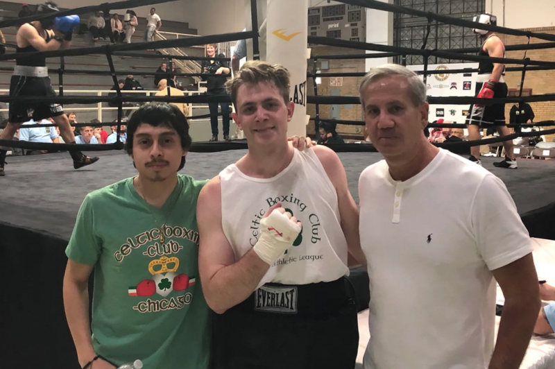 Jorge Alvarado, Brendan McClorey and Mike Joyce at the 2020 Golden Gloves tournament before its cancellation.