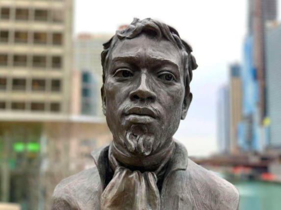 Bust of Jean Baptiste Point Du Sable at Michigan Avenue and the Chicago River