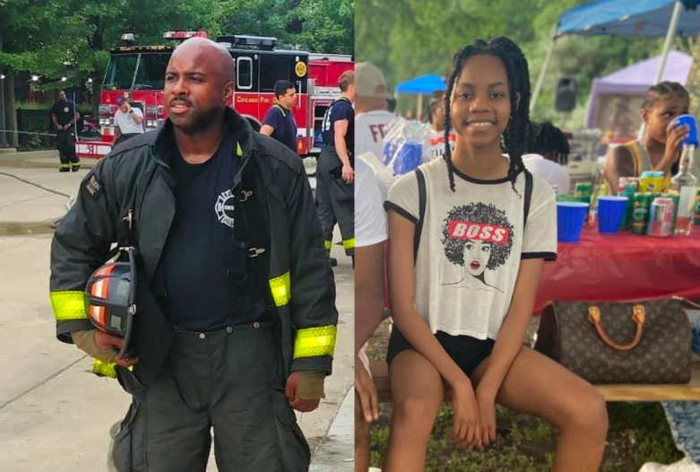 Chicago firefighter Timothy Eiland, left, and his 15-year-old niece Divine O’Neal were among six people wounded in a shooting Saturday evening in West Pullman on the Far South Side.