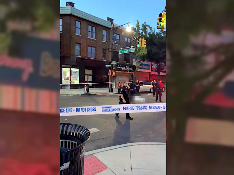 Police at the scene of a hit-and-run crash in Ridgewood, where a 74-year-old man was fatally struck at Myrtle Avenue at Hancock Street on Sunday evening