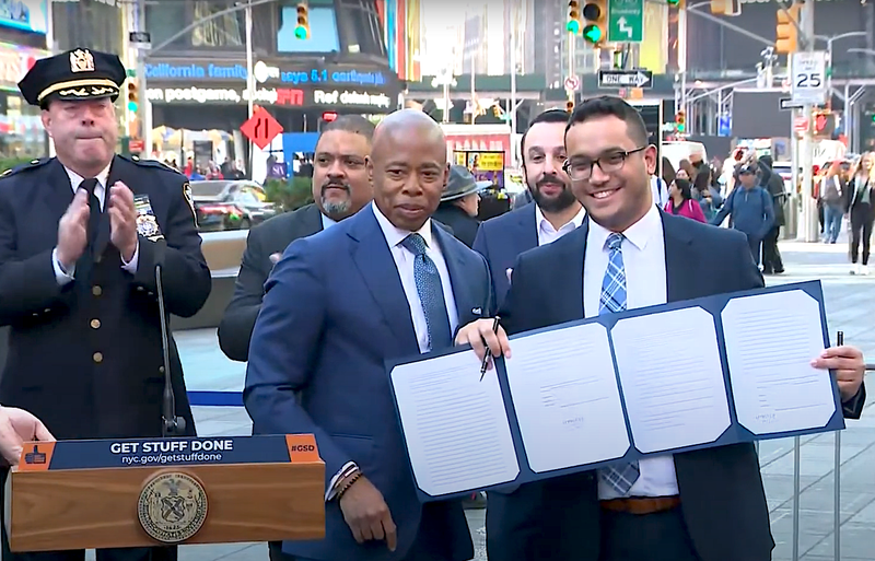 Mayor Eric Adams signed a law making Times Square a "gun free zone" on Tuesday