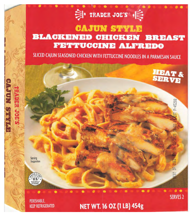 “TRADER JOE'S CAJUN STYLE BLACKENED CHICKEN BREAST FETTUCINE ALFREDO