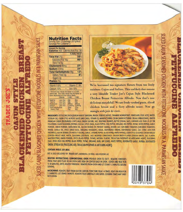 “TRADER JOE'S CAJUN STYLE BLACKENED CHICKEN BREAST FETTUCINE ALFREDO