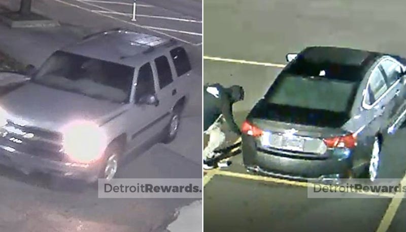 Picture of Chevy SUV and picture of guy stealing tire from sedan