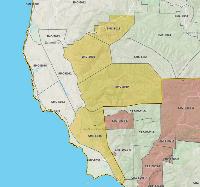 Rendering of the evacuation areas in San Mateo County.