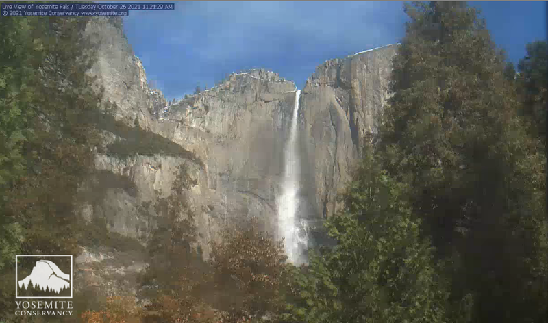 Water flows over Yosemite Falls on Tuesday morning.