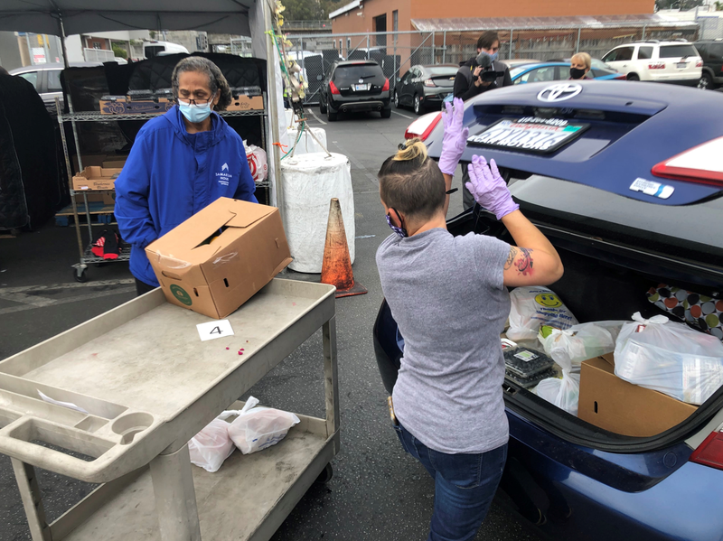 Group of volunteers working at The Samaritan House in San Mateo.