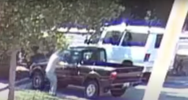 Surveillance video captured the suspect arriving and leaving the scene of a physical altercation at a pro-recall rally.