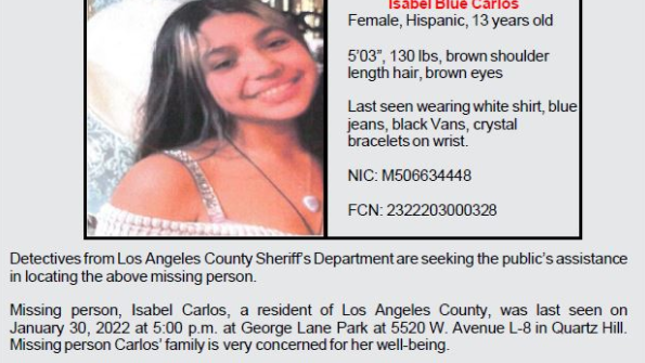 Authorities searching for missing 13-year-old from Quartz Hill