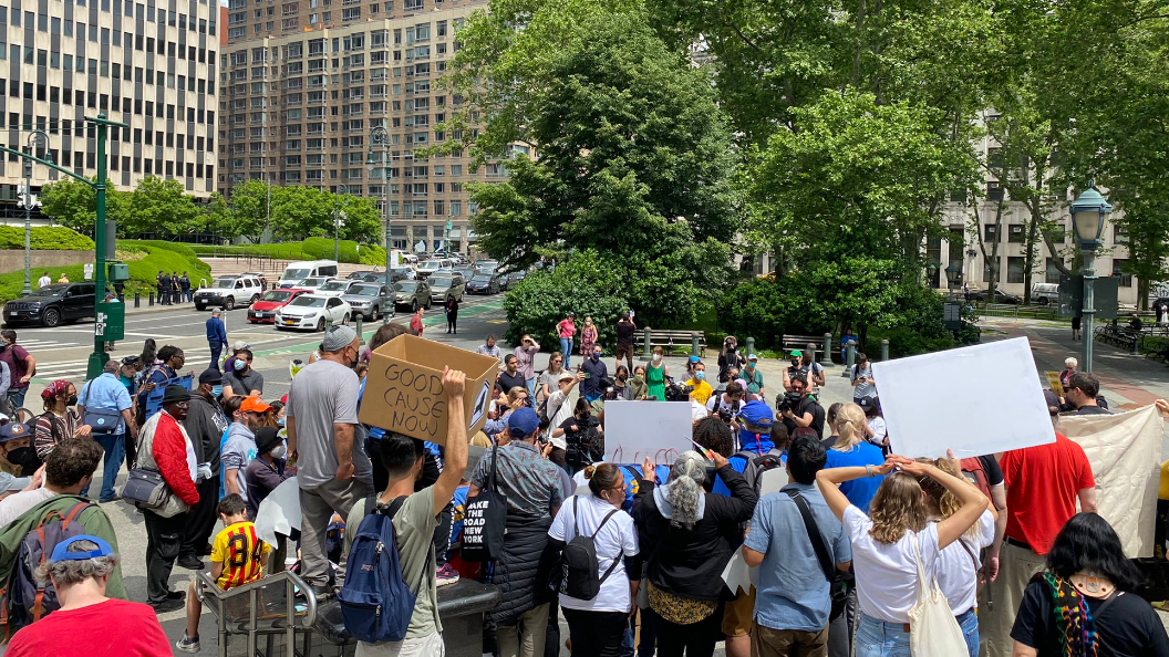 Demonstrators shut down street by City Hall to demand action on tenants rights bill