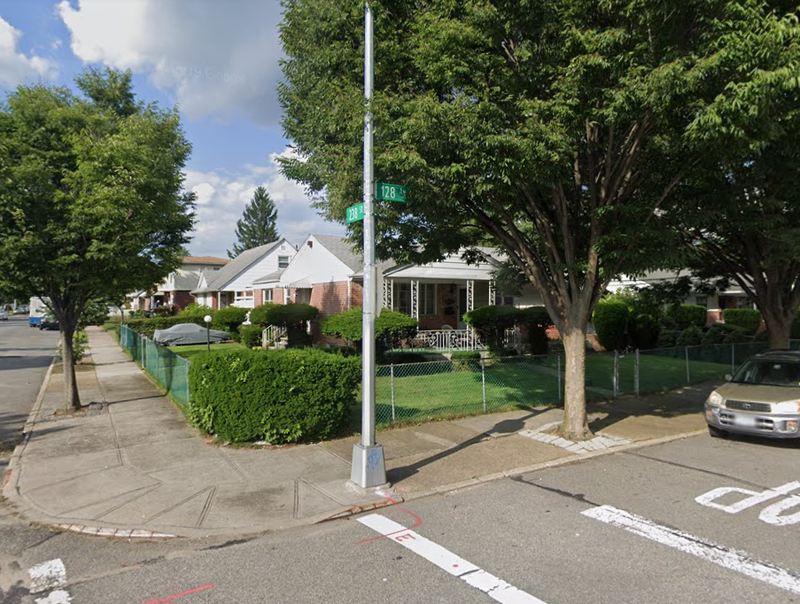 The intersection of 238th Street and 128th Avenue where an MTA bus killed a cyclist Saturday morning.