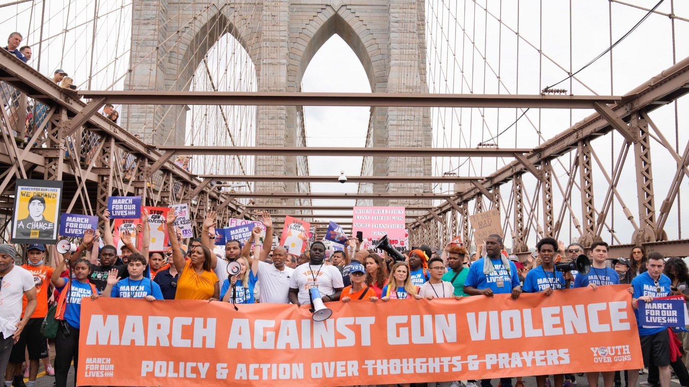 Mayor Adams and AG James join protest against gun violence in shutting down Brooklyn Bridge
