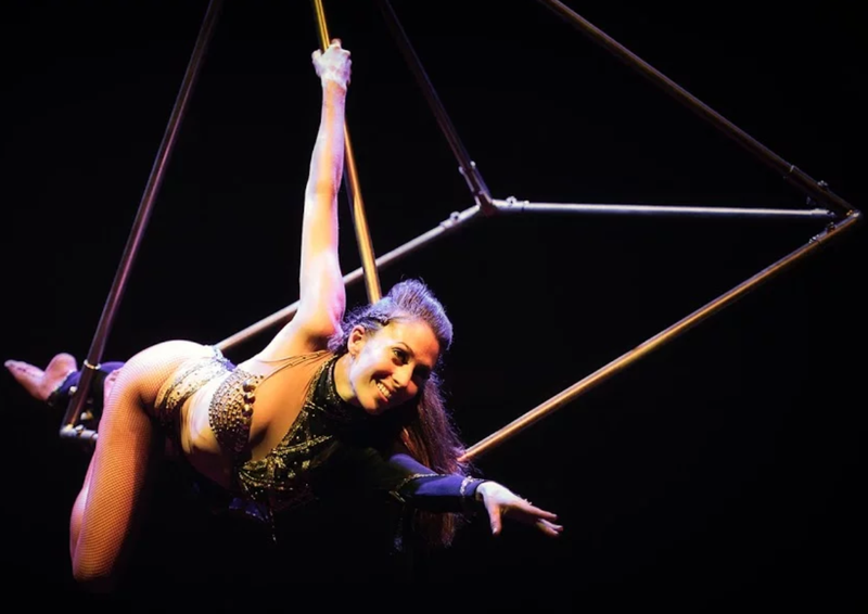 An aerialist performing at Cirque Risque