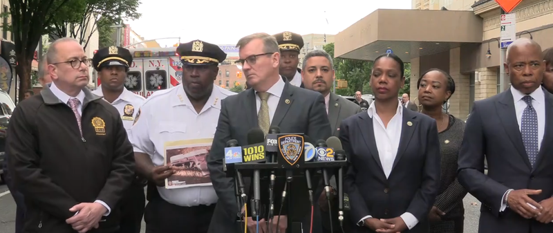Police officials gave a press conference with Mayor Eric Adams Thursday evening.