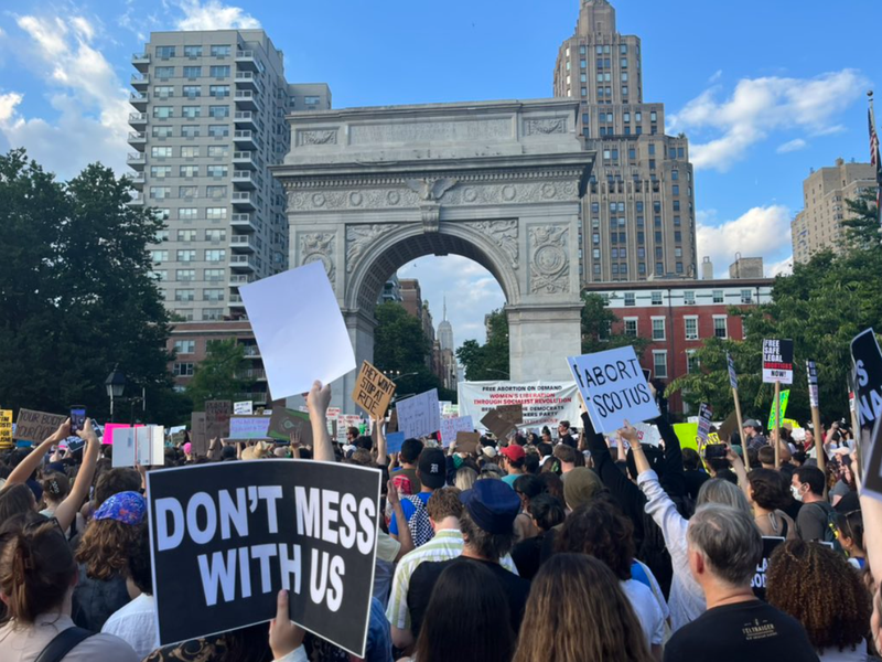 Thousands of protesters packed into Washington Square Park to protest the Supreme Court's decision to overturn Roe v. Wade on Friday.