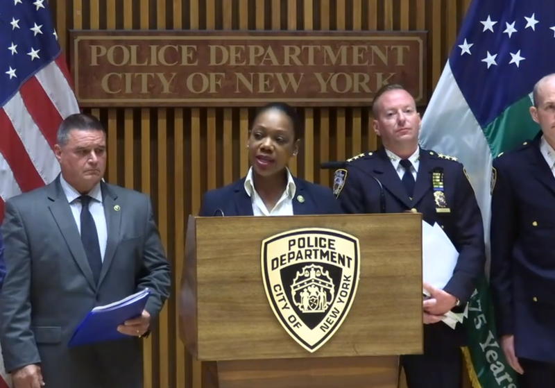 NYPD Commissioner Keechant Sewell at a press conference announcing Operation North Star's footprint in New York City.