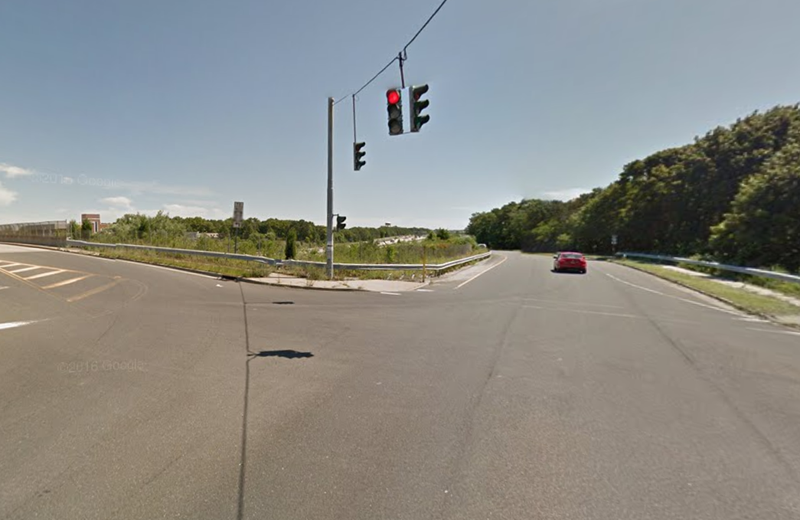 The intersection of two major roads in Sayville where a man was hit by three different cars early Sunday morning.